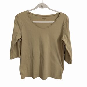 Eileen Fisher Shirt Medium Beige Organic Cotton 3/4 Sleeve Top Minimalist Clean